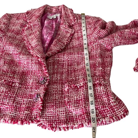 I.C.E. Pink Woven Silk Blend Suit Jacket Blazer Woman Size 6 Jewel Buttons - Picture 6 of 12